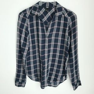 Paige Denim Plaid Cotton Button Down Shirt Size XS Dark Ink Blue/Baked Apple